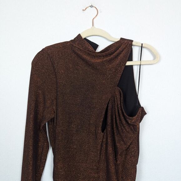 NWT Nicholas Umber Mockneck Cut Out Jersey Olympia Mini Dress - Picture 5 of 11